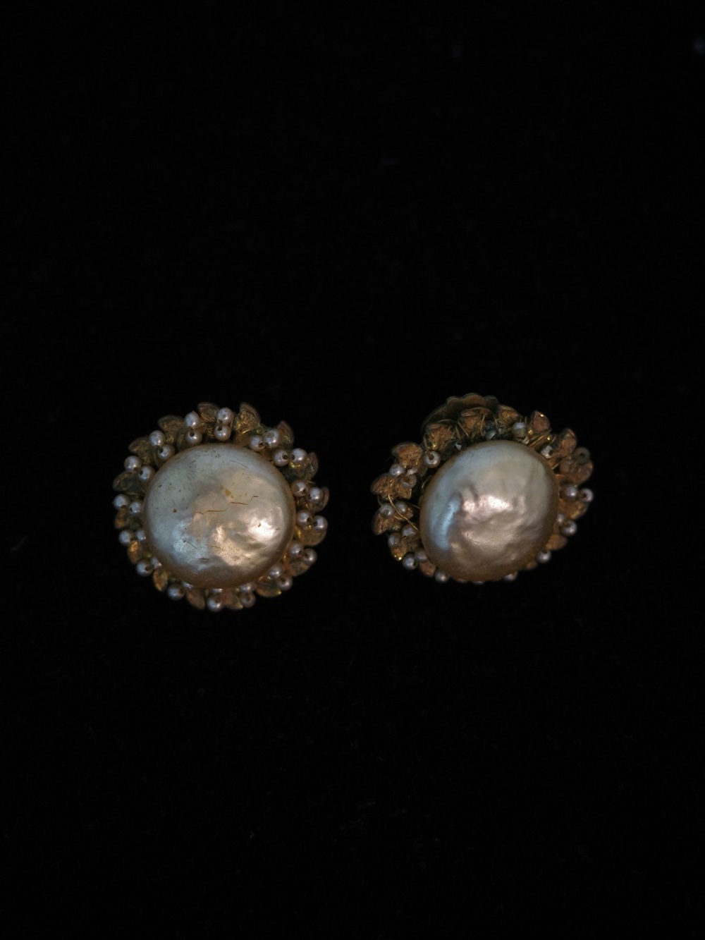 Miriam Haskell Gold-Tone Cream Pearl Cluster Clip Earrings